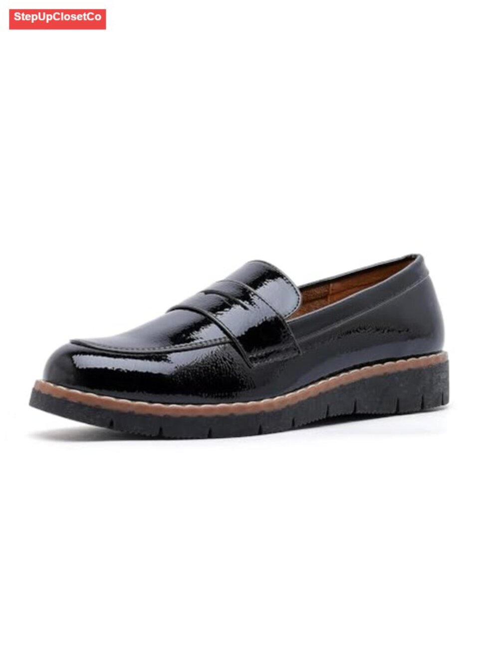 Women's Round Toe Platform Chunky Heeled Loafers Business Casual Slip On PU